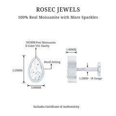 Bezel Set Moissanite Teardrop Stud Earring for Cartilage Piercing