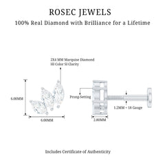 Natural Marquise Diamond Three Stone Helix Earring