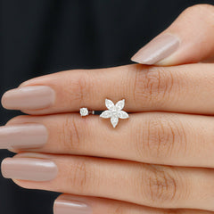 Marquise Moissanite Flower Cartilage Earring Set