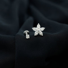 Marquise Moissanite Flower Cartilage Earring Set