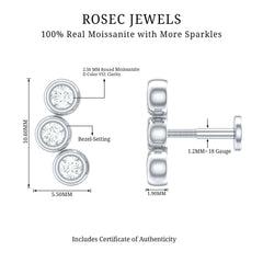 Bezel Set Moissanite Three Stone Crawler Earring