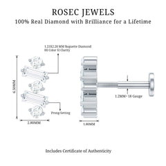 Genuine Baguette Diamond Tragus Earring With Certificate