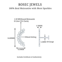 Moissanite Curved Helix Earring in Milgrain Bezel Setting
