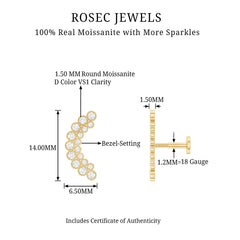 Moissanite Curved Helix Earring in Milgrain Bezel Setting