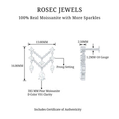 Pear Moissanite Double Chain Earring for Cartilage Piercing