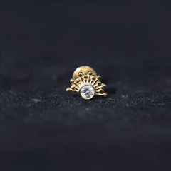 Bezel Set Diamond Gold Sunburst Earring for Helix Piercing