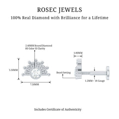 Bezel Set Diamond Gold Sunburst Earring for Helix Piercing