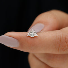Bezel Set Diamond Gold Sunburst Earring for Helix Piercing