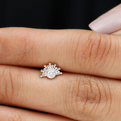 Bezel Set Diamond Gold Sunburst Earring for Helix Piercing