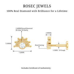 Bezel Set Diamond Gold Sunburst Earring for Helix Piercing