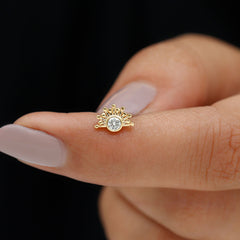 Bezel Set Diamond Gold Sunburst Earring for Helix Piercing