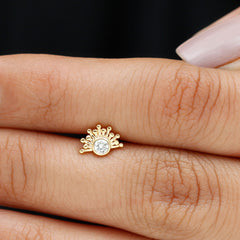 Bezel Set Diamond Gold Sunburst Earring for Helix Piercing