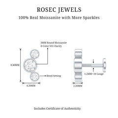 Certified Moissanite Three Stone Crawler Helix Earring