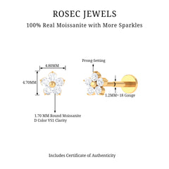 Round Moissanite Simple Flower Earring for Conch Piercing