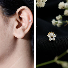 Round Moissanite Simple Flower Earring for Conch Piercing