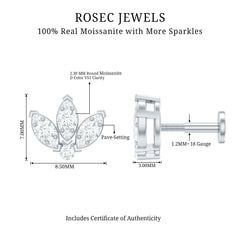 Certified Moissanite Lotus Earring for Cartilage Piercing