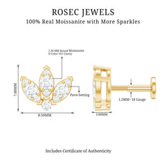 Certified Moissanite Lotus Earring for Cartilage Piercing