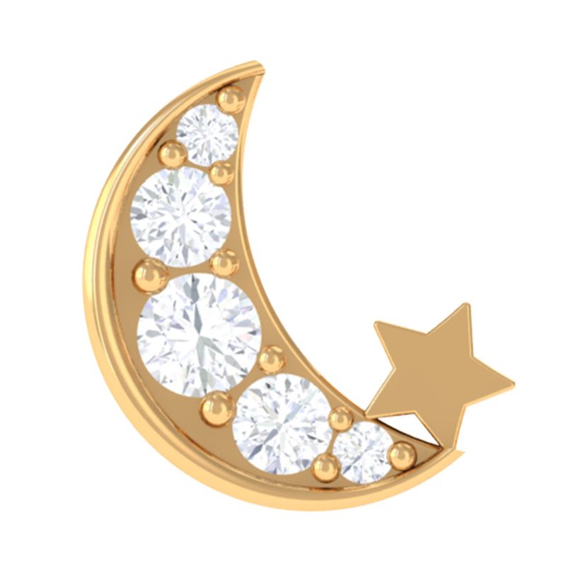 Real Diamond Moon Star Earring for Cartilage Piercing