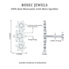Certified Moissanite Flower Ear Climber Earring
