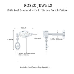 Real Marquise Diamond Cartilage Drop Earring