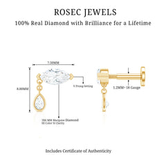 Real Marquise Diamond Cartilage Drop Earring