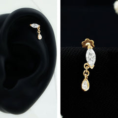 Real Marquise Diamond Cartilage Drop Earring