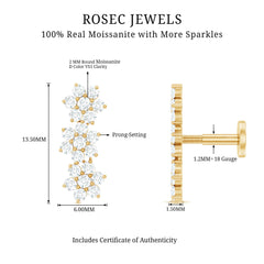 Certified Moissanite Floral Ear Climber Earring