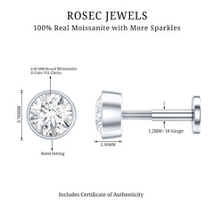 Bezel Set Round Moissanite Earring for Tragus Piercing