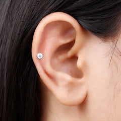Bezel Set Round Moissanite Earring for Tragus Piercing