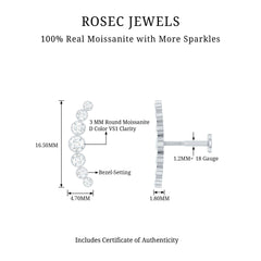 Graduated Bezel Set Moissanite Curved Crawler Earring