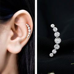 Graduated Bezel Set Moissanite Curved Crawler Earring