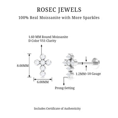 Moissanite Gold Cross Earring for Cartilage Piercing