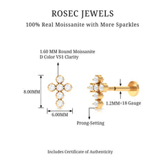 Moissanite Gold Cross Earring for Cartilage Piercing