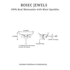 Round Moissanite Bat Earring for Cartilage Piercing