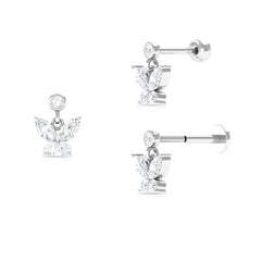 Marquise Moissanite Butterfly Dangly Earring for Helix Piercing