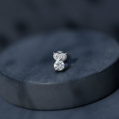 Round Cut Moissanite Owl Earring for Cartilage Piercing