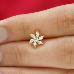 Marquise Moissanite Flower Earring for Cartilage Piercing