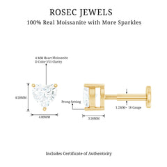 Heart Shape Moissanite Earring for Tragus Piercing
