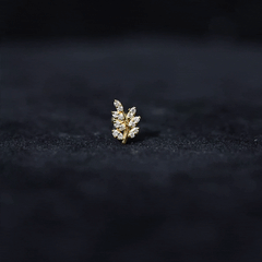 Natural Diamond Olive Leaf Earring for Cartilage Piercing
