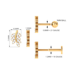 Natural Diamond Olive Leaf Earring for Cartilage Piercing