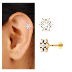 Round Cut Moissanite Cluster Floral Cartilage Earring