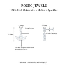 Marquise Cut Moissanite Lotus Flower Drop Helix Earring