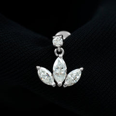 Marquise Cut Moissanite Lotus Flower Drop Helix Earring