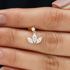 Marquise Cut Moissanite Lotus Flower Drop Helix Earring