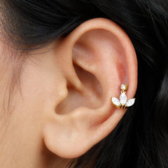 Marquise Cut Moissanite Lotus Flower Drop Helix Earring