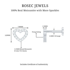 Certified Moissanite Open Heart Earring for Helix Piercing