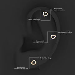 Certified Moissanite Open Heart Earring for Helix Piercing