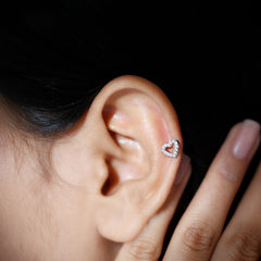 Certified Moissanite Open Heart Earring for Helix Piercing