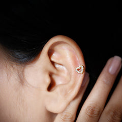 Certified Moissanite Open Heart Earring for Helix Piercing