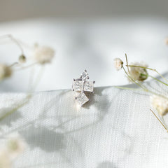 Round and Princess Cut Moissanite Cluster Helix Earring